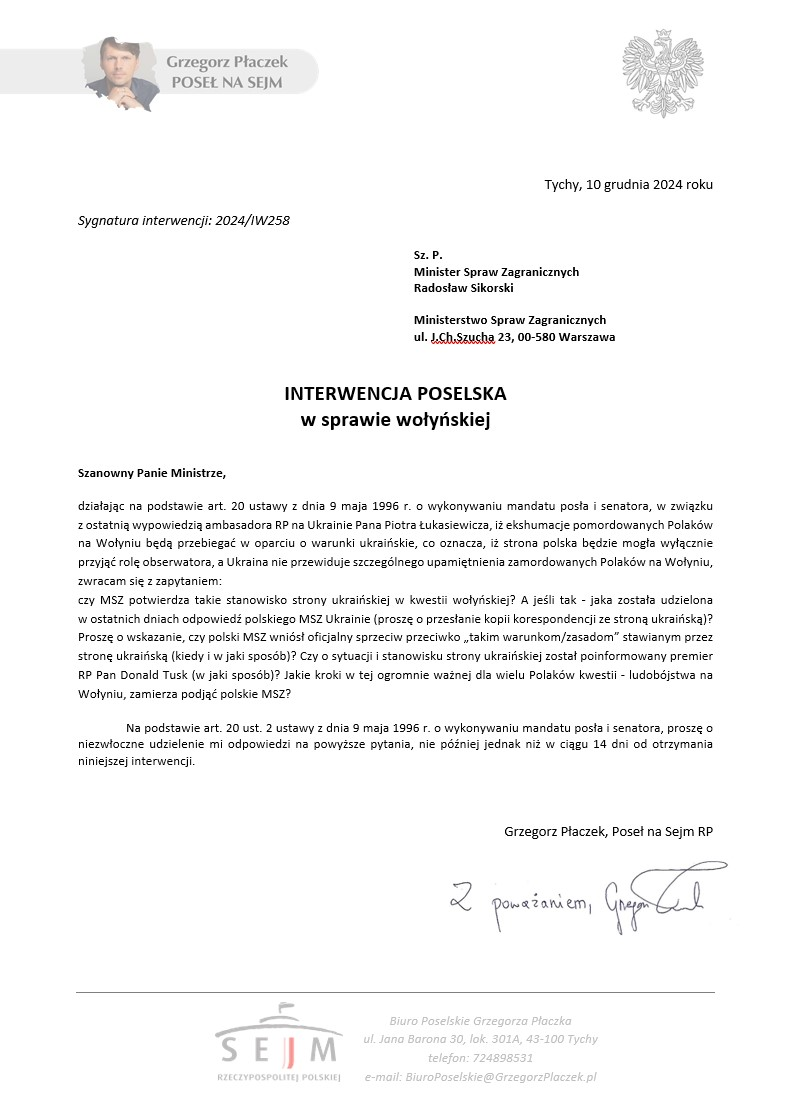 I am asking the Ministry of abroad  Affairs about the exhumation of Poles murdered in Ukraine