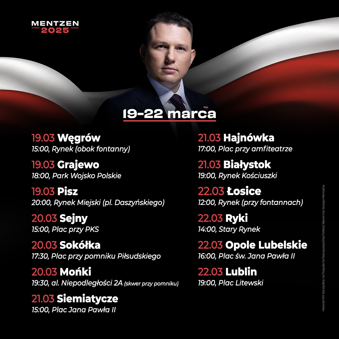 Sławomir Mentzen znowu rusza w trasę. Dzisiaj Węgrów, Grajewo i Pisz